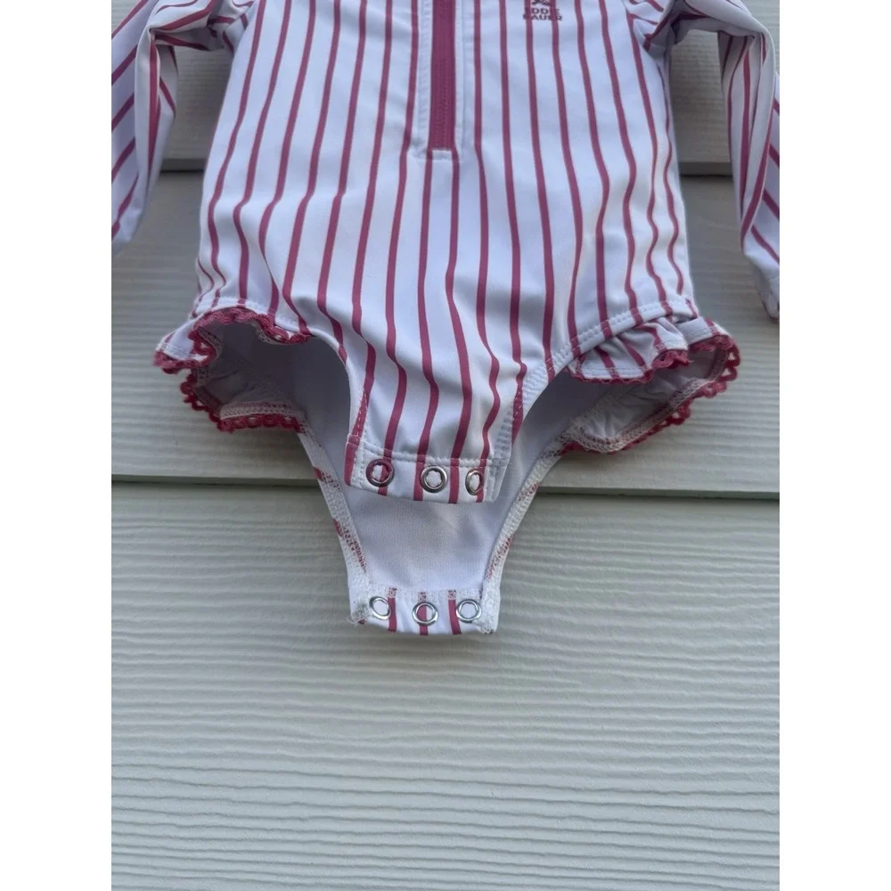 Eddie Bauer Toddler Girls Pink & White Stripped Ruffle Swimsuit Size‎ 12 Months